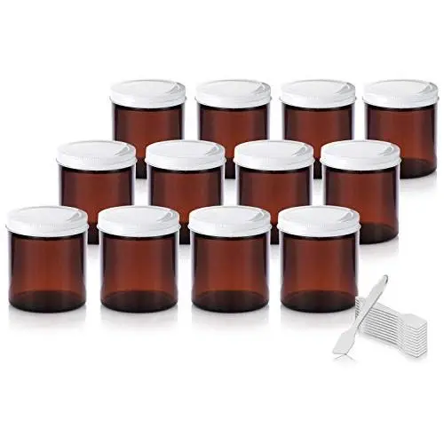 Bocal en Verre Ambre, Haut Rectangle, Étanchéité Métal Blanc – 120 ml (12 unités) + Spatules Bocal en Verre Ambre, Haut Rectangle, Étanchéité Métal Blanc – 120 ml (12 unités) + Spatules