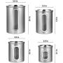 Deppon 4-Piece Canister Set Stainless Steel with Airtight Lids and Plexi-Glass Window Large for Flour Sugar Tea Coffee Nuts Food Storage (Silver)