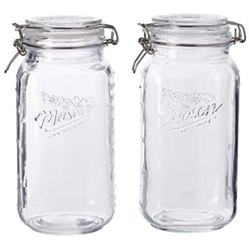 Mason Craft & More Luftdichte Küchen-Lebensmittelbehälter, Klar Glas Klampschalen, 2er Pack mit 67 oz (2 Liter) Große Klampschale