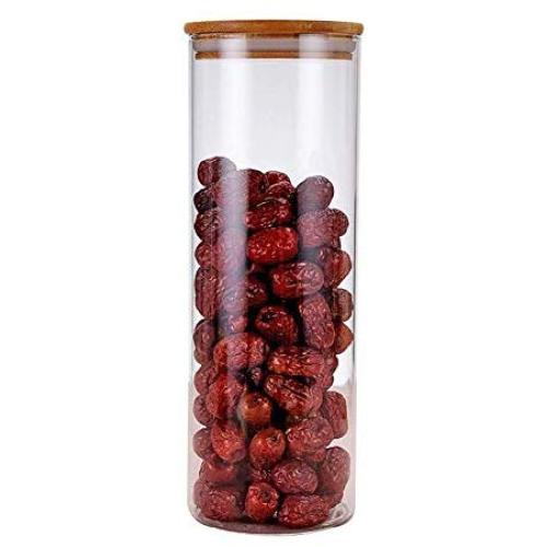 Dicht verschließbare Küchen-Lebensmitteldose Set, 2er-Pack, transparente Borosilikatglasdose mit Bambus-Holzlid (2000ml, Pack von 2)