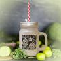 Brown Chrismas Ornaments Red White Frosted Glass Mason Jar With Straw