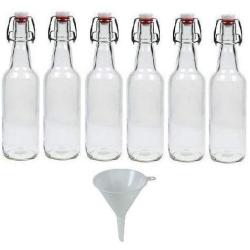 Viva Haushaltswaren 6 Glass Bottles 500 ml with Swing Tops for Self-Filling incl. A White Filling Funnel Diameter 9.5 cm