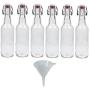 Viva Haushaltswaren 6 Glass Bottles 500 ml with Swing Tops for Self-Filling incl. A White Filling Funnel Diameter 9.5 cm