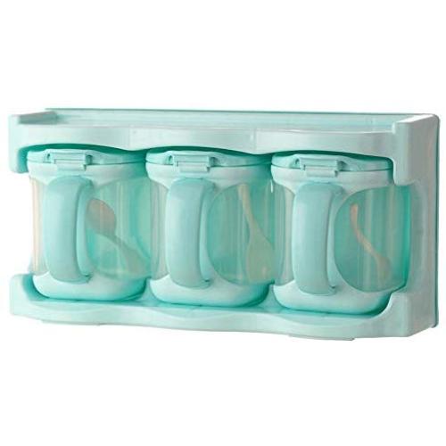 Refaxi Three Compartment Plastic Seasoning Storage Box Spice Jar Set Kitchen Supplies (Sky Blue)