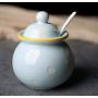 Ceramics Dot Sugar Salt Pepper Storage Jar Seasoning Pot with Lid And Spoon