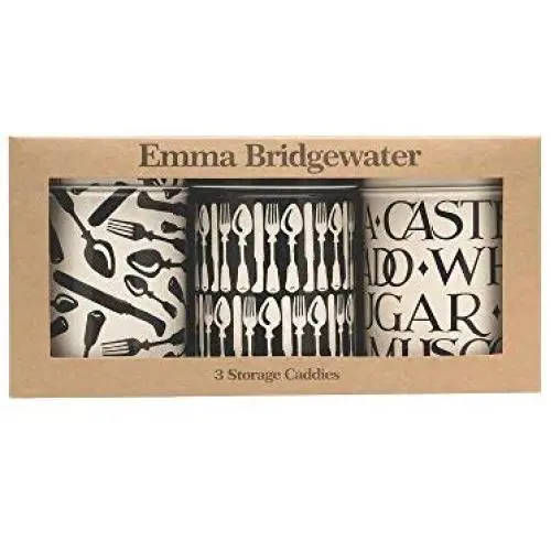 Emma Bridgewater Knife And Forks Set of 3 Kitchen Storage Tins Tea Coffee Sugar Cream And Black British Made