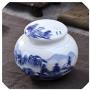 White Porcelain Landscape Pattern Tea Cans Ceramic Sealed Tea Canister Food Storage Jar Coffee Beans Nut Tea Caddy,B