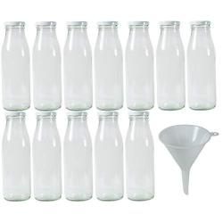 Viva Haushaltswaren 12??Empty Wide-Necked Glass Bottles 500??ml/Milk/Juice Bottles with White Screw Lids A Filling Funnel Diameter 12??cm by Viva Haushaltswaren