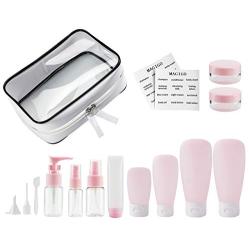 MAGIGO Pink Toiletries Leak Proof Travel Bottle Set (16 Pack), TSA Approved Airline Carry-On with Clear Bags for Women