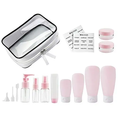 MAGIGO Pink Toiletries Leak Proof Travel Bottle Set (16 Pack), TSA Approved Airline Carry-On with Clear Bags for Women MAGIGO Pink Toiletries Leak Proof Travel Bottle Set (16 Pack), TSA Approved Airline Carry-On with Clear Bags for Women