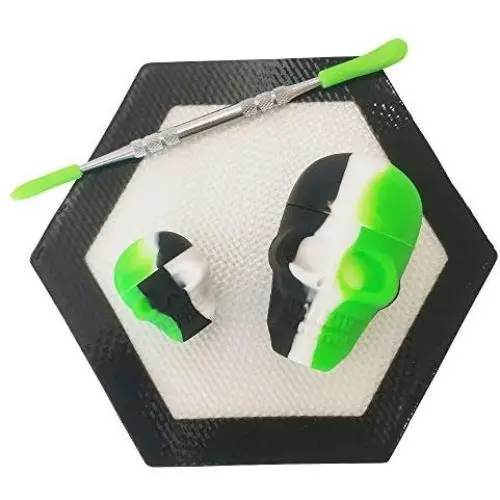SZBS A Set Silicone Conatiners Hexagon Mat 3ml+15ml Skull-Shape Container Wax Oil Concentrate Storage Jars With A Metal Rod (Black, 2) SZBS A Set Silicone Conatiners Hexagon Mat 3ml+15ml Skull-Shape Container Wax Oil Concentrate Storage Jars With A Metal Rod (Black, 2)