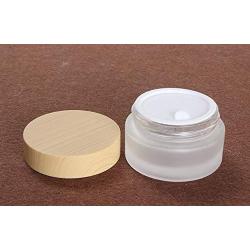 3PCS 1.05OZ Empty Refillable Frosted Glass Cream Bottle Portable Facial Care Storage Cosmetic Bottle Containers Jars Pot Vials with Wood Grain Screw Cap and Liner Tin Vial for DIY Sample Essential Oil