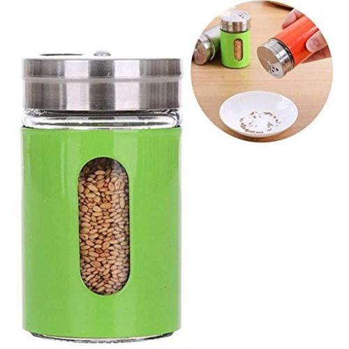DUDDP Storage Spice lar set Kitchen Seasoning Jar, Rotating Hole Glass Seasoning Bottle, Spice Jars Reusable, Sealed Moisture Proof (Color : Green)