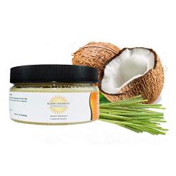 Sugar Dynamite Body Scrub with All Natural Vegan Sugar, Raw Shea Butter and Organic Coconut Oil to Exfoliate, Hydrate and Moisturize Dry Skin - Coconut Lemongrass 12 oz. Jar