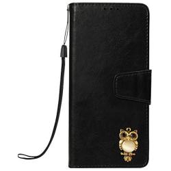 Soft PU Leather Wallet Case for Huawei Mate 20,Flip Stand Case for Huawei Mate 20,Moiky Classic Retro Black 3D Owl Design Solid Color Purse Folio Magnetic Cover with Wrist Strap