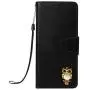 Soft PU Leather Wallet Case for Huawei Mate 20,Flip Stand Case for Huawei Mate 20,Moiky Classic Retro Black 3D Owl Design Solid Color Purse Folio Magnetic Cover with Wrist Strap