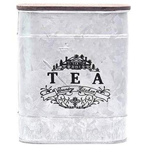 Vintage Metal Square Candy Trinket Tin Storage Box With Wooden Cover Cans Coffee Tea Sugar Seasoning Jewelry Case,Tea
