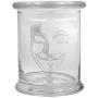 12 oz Clear Glass storage Herb Stash Jar and Lid with V For Vendetta Logo