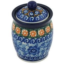 Polish Pottery Jar with Lid 4-inch Dancing Blue Poppies UNIKAT