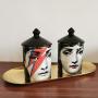 ANH19 Shabbat Candles Holders- Classic Fornasetti Candle Holder with blacklid Ceramic Storage Bin Art Candlestick Holder Retro Handmade Storage Jars Home Decor