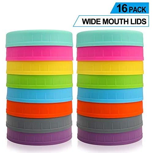 Aozita [16 Pack] Plastic WIDE Mouth Mason Jar Lids for Ball, Kerr and More - Food Grade Colored Plastic Storage Caps for Mason/Canning Jars - Anti-Scratch Resistant Surface