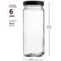 Travel Glass Drinking Bottle Mason Jar 16 Ounce [6-Pack] BPA-Free Plastic Airtight Lids, Reusable Glass Water Bottle for Juicing, Smoothies, Kombucha, Tea, Milk Bottles, Homemade Beverages Bottle,