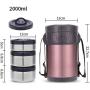 BWHFH Stainless Steel Lunch Box Container Thermos Insulated Food Storage Leak Proof Design Food Jar for School Picnic Office Outdoors,Silver,2.0L