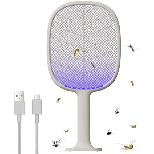 Solove Bug Zapper Schläger für Innen- und Außenbereich, USB-ladbarer elektrischer Fliegenvernichter für Fliegen, Käfer, Schädlinge, Insekten, Mücken, Fliegenvernichter für Zuhause, Garten, Camping (Grau)