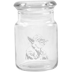 Clear Glass Herb Stash Jar with Lid 4.5 oz with Yoda Logo from Smoke Promos