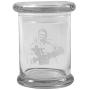 Clear 8 oz Glass Herb Stash Jar and Lid with Johnny Cash Bird Logo from Smoke Promos