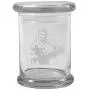 Klare 8 oz Glas Kräuterdose mit Deckel und Johnny Cash Vogel Logo von Smoke Promos