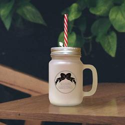 Navy Seasons Christmas Frosted Glass Mason Jar With Straw