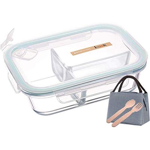 LLDKA Lunchbox with 3 Fan, Food Storage containers Glass jar with lid Eco-Friendly Cutlery and Lunch Bag, BPA-Free