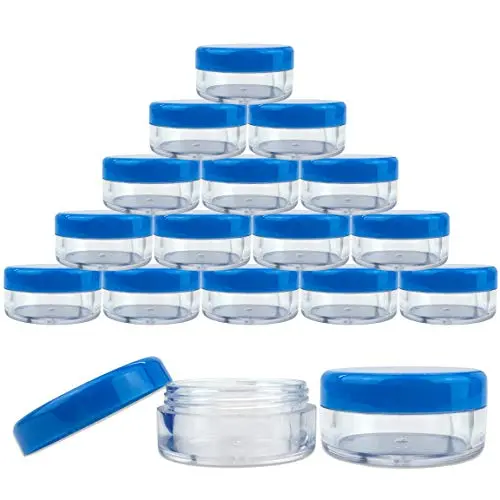 (Quantity: 25 Pieces) Beauticom 5G/5ML Round Clear Jars with BLUE Lids for Lotion, Creams, Toners, Lip Balms, Makeup Samples - BPA Free (Quantity: 25 Pieces) Beauticom 5G/5ML Round Clear Jars with BLUE Lids for Lotion, Creams, Toners, Lip Balms, Makeup Samples - BPA Free