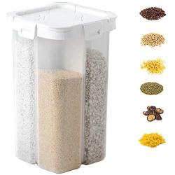 Clear Plastic Food Containers With Lids,Kitchen Food Grains Cereal Containers Multi-Open Cover,Storage Container Sealed Tank With Removable Partition,Practical,White-4grid-2300ML