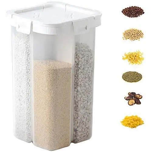 Clear Plastic Food Containers With Lids,Kitchen Food Grains Cereal Containers Multi-Open Cover,Storage Container Sealed Tank With Removable Partition,Practical,White-4grid-2300ML
