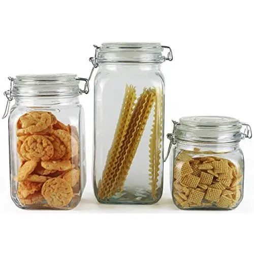 Bouteilles en verre Circleware 68225 pour aliments, ensemble de 3, avec couvercle à ressort hermétique, idéal pour café, sucre, thé, céréales (54 oz, 40.5 oz, 22 oz) claires Bouteilles en verre Circleware 68225 pour aliments, ensemble de 3, avec couvercle à ressort hermétique, idéal pour café, sucre, thé, céréales (54 oz, 40.5 oz, 22 oz) claires
