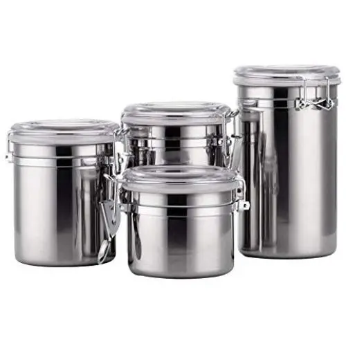 Stainless Steel Sealed Jar,Set of 4 Storage Canisters with Lids - Sugar Tea Coffee Beans Canister Set -Suit for Storaging Sugar, Biscuit,Snack(4inch)