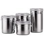 4pcs/set Round Stainless Steel Storage Canisters Set with Clear Airtight Lid and Locking Clamp, Sealed Jar for Coffee Tea Sugar, Food Storage Container, Kitchen Organizer(5inch)