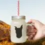 Black Miniature Pinscher Silhouette Frosted Glass Mason Jar With Straw