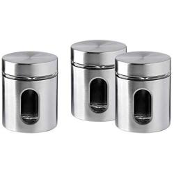 Brushed Stainless Steel and Glass Canister with Window, 5&quotH & 21OZ Set of 3