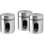 Brushed Stainless Steel and Glass Canister with Window, 5"H & 21OZ Set of 3 Brushed Stainless Steel and Glass Canister with Window, 5"H & 21OZ Set of 3