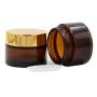 2Pcs Brown Empty Glass Refillable Face Cream Lotion Makeup Bottles Jar Pot With Gold Lid Cosmetic Eye Lip Balm Nail Art Storage Container (5ML / 5G)
