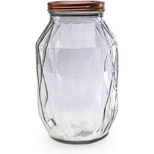 Circleware 06440 Treasure Kitchen Glass Canister with Copper Lid, Food Preserving Container for Coffee, Sugar, Cereal, 120 oz, Treasure-120oz