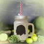 Black Cavalier King Charles Spaniel Silhouette Frosted Glass Mason Jar With Straw
