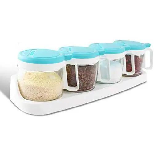 Ensemble de Boîtes à Épices en Verre Transparent, Pot à Épices Multifonctionnel avec Couvercle et Tasse en Bois – Rangement d'Épices pour Cuisine Ensemble de Boîtes à Épices en Verre Transparent, Pot à Épices Multifonctionnel avec Couvercle et Tasse en Bois – Rangement d'Épices pour Cuisine