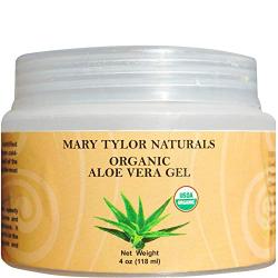 Organic Aloe Vera Gel (4 oz), USDA Certified by Mary Tylor Naturals, Premium Grade, Natural and Cold Pressed - For Face, Skin, Hair, Sun Burns, Damaged Skin and Acne