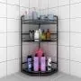 3-Ebenen Multifunktionale Ecken Gewürzregal – Edelstahl Küchenregal für Gewürze & Konserven mit Ablageflächen – Badezimmer Regal Organizer Einheit (Farbe: Schwarz, Größe: 29 x 29 x 64 cm)