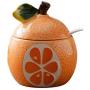 Fruit Shaped Ceramic Sugar Bowl Salt Pot Pepper Storage Jar Seasoning Pot Container Condiment Spice Box Holder with Lid and Spoon (Orange Pomelo)