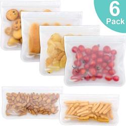 Teemojiang Reusable Snack Bags 6 Pack Leak Proof Freezer Bag Extra Thick Storage Bags Easy Seal Ziplock Sandwich Bags for Kid Lunch Dry Snacks Cereal, Nuts, Chips, Etc Smaller Fruits Veggies